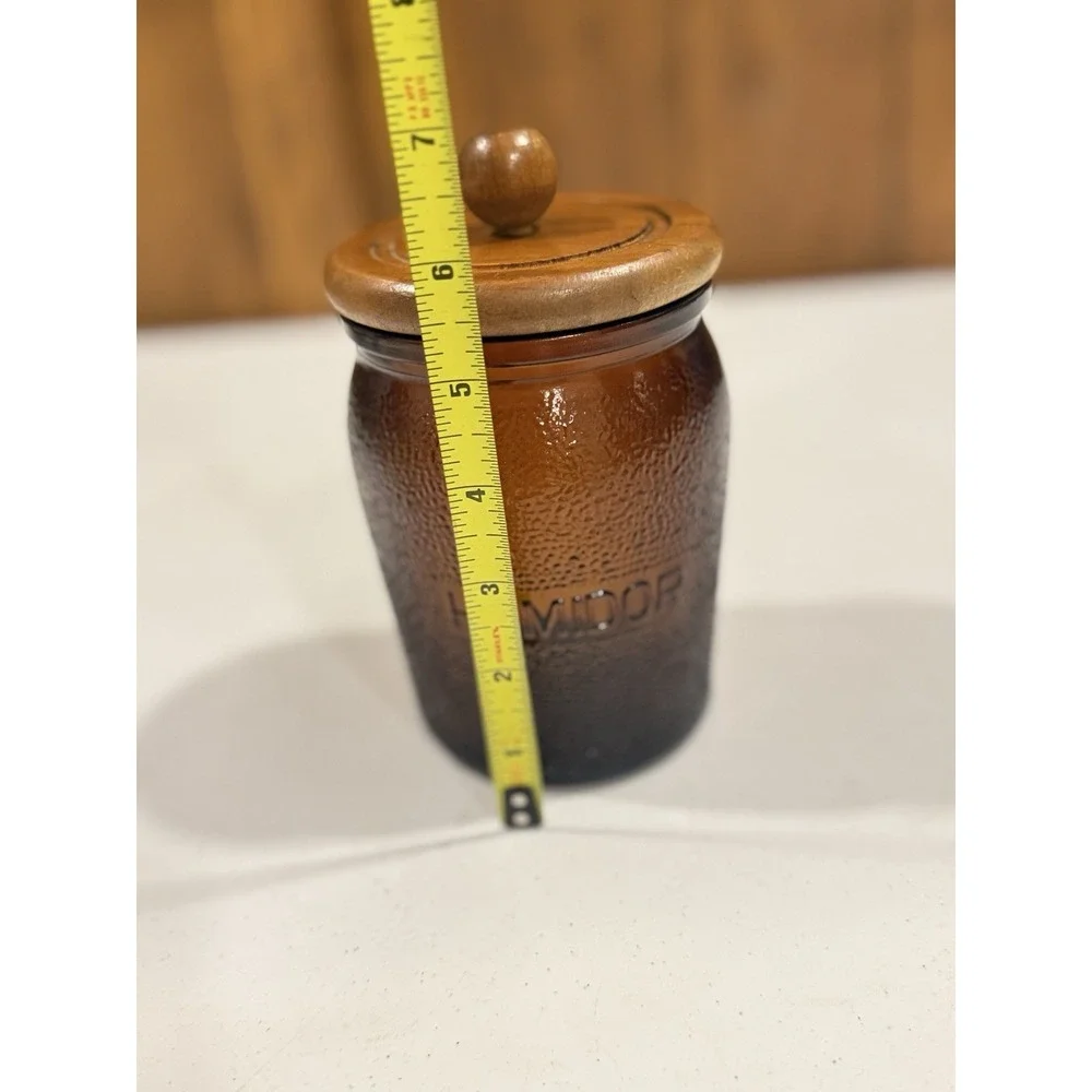 Vintage Round Wood Tobacco 10 Pipe Rack With Amber Duraglas Glass Humidor Jar
